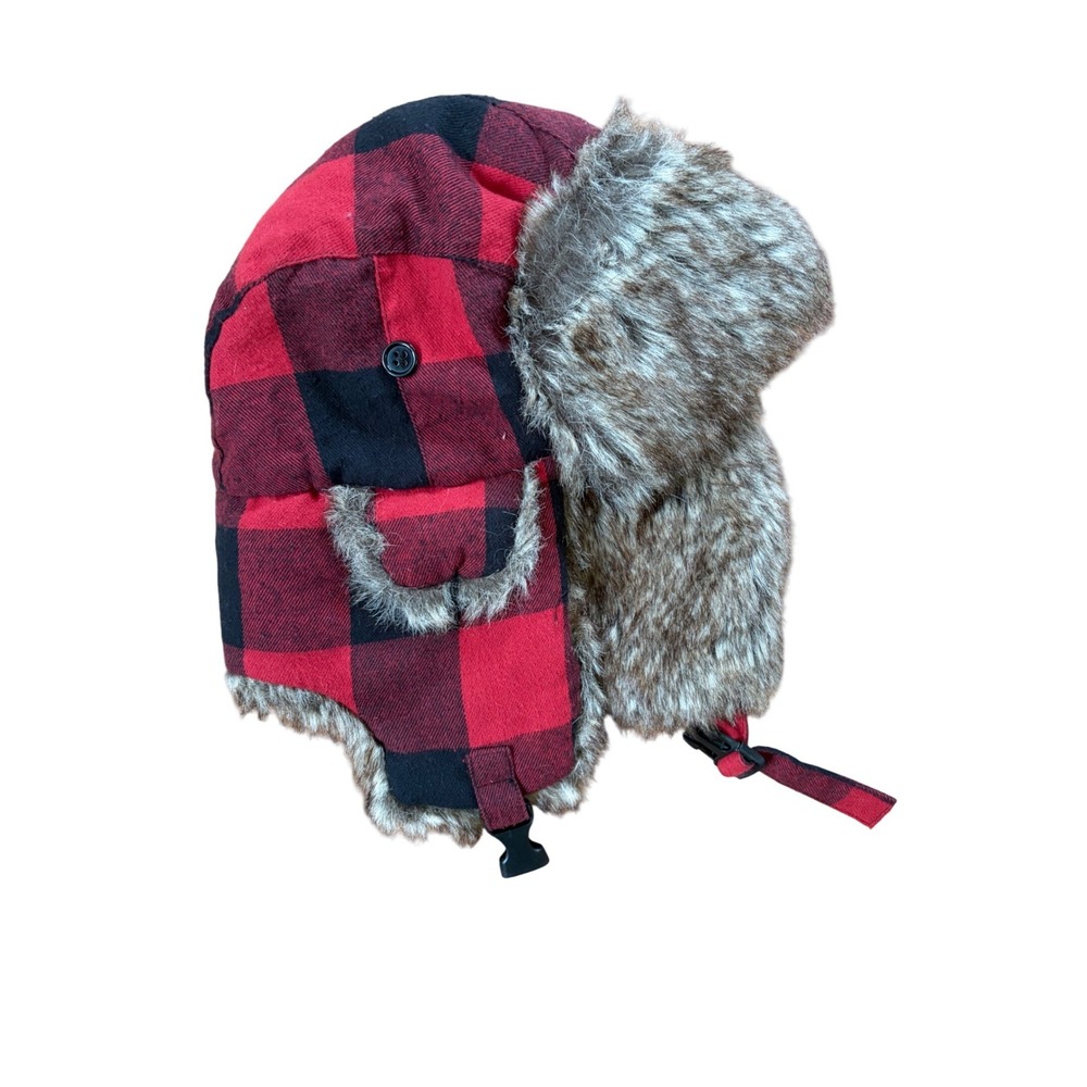 RedHead Buffalo Plaid Trapper Hat Red Black Faux Fur Flap Hunting Winter L/XL - Picture 2 of 11